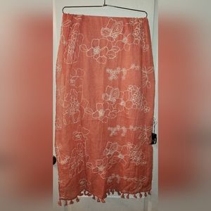 Gorgeous lightweight scarf. orange with white embroidered flowers